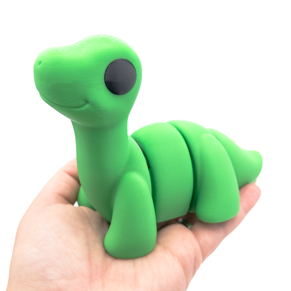 3D printed large brontosaurus fidget creature in palm of hand