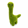 Crochet amigurumi brontosaurus plushie in goblin green