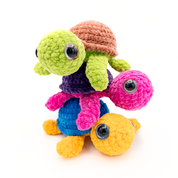 Three stacked Sea Turtle Crochet Amigurumi Stuffed Animals