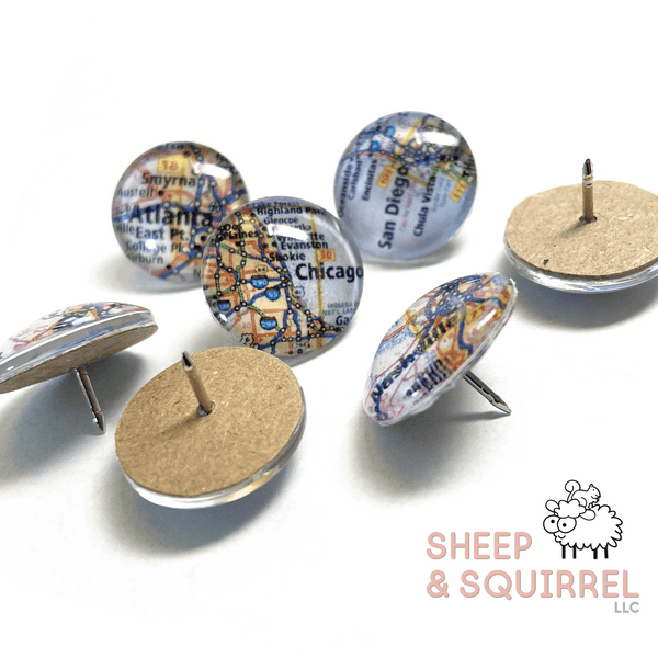 Custom Location Glass Dome Map Push Pin Tacks