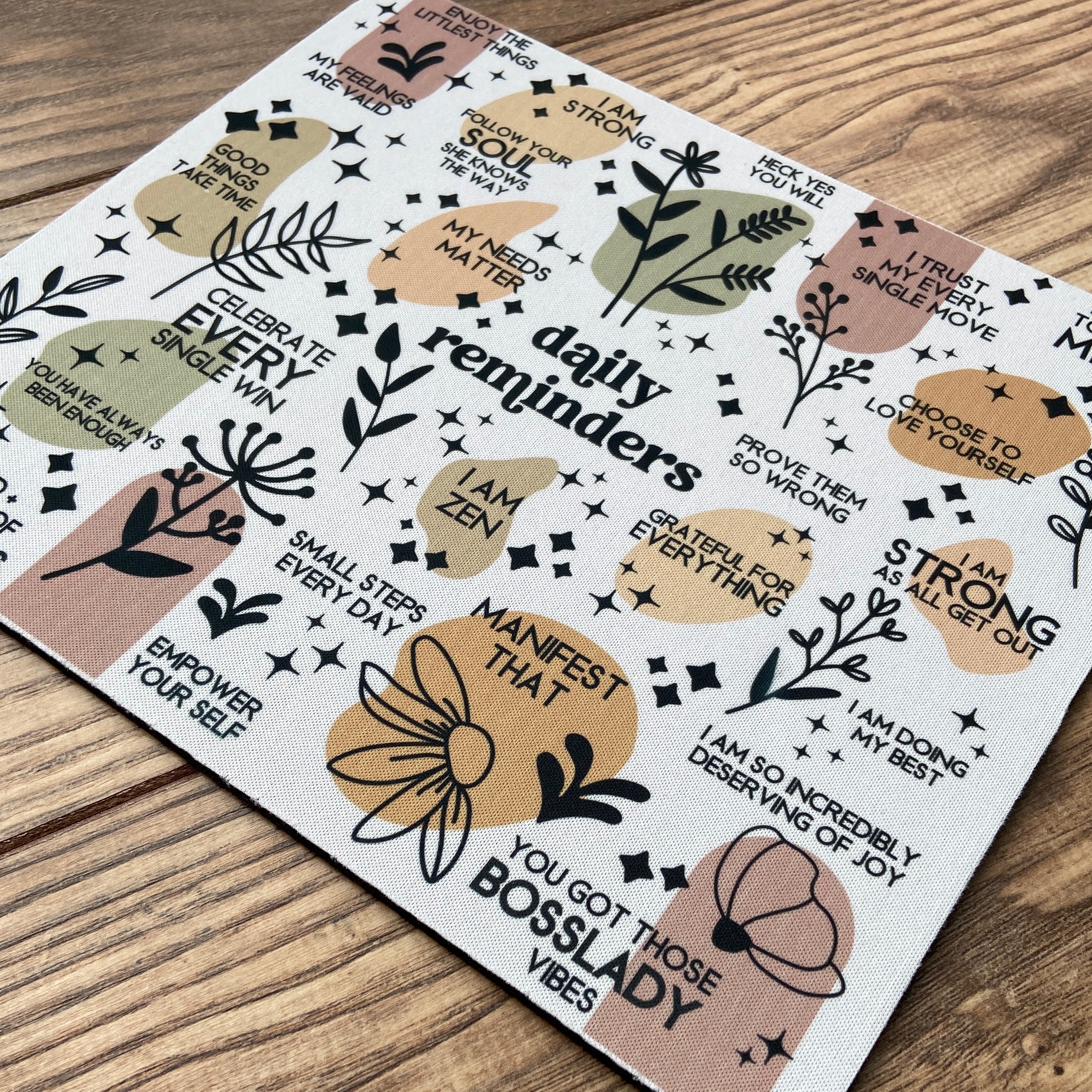 mouse pad featuring daily reminders with family friendly language