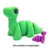 One large and one mini 3D printed brontosaurs fidget creatures with text that reads "Also available as a large fidget!'