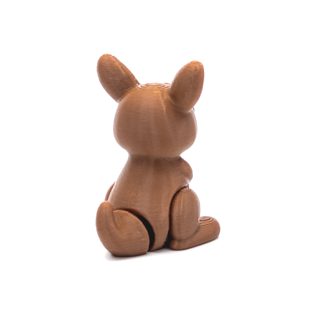 3D printed mini kangaroo fidget creature showing back side