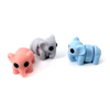 Three 3D printed elephant mini fidget creatures - one in light pink, one in light gray, and one in light blue