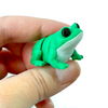 3D printed bright green frog with white underbelly, mini fidget creature being held