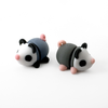 Two 3D printed opossum mini fidget creatures - both have white faces, black ears, and dark gray bodies, but one has black feet and the other has pink