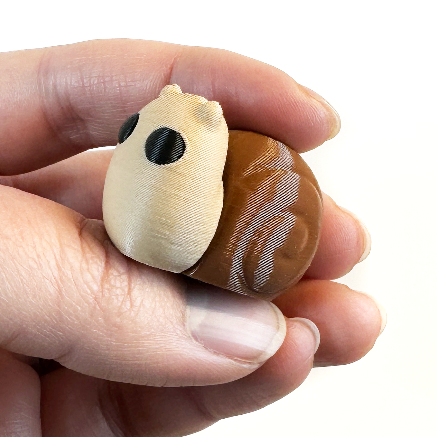 3D printed snail mini fidget creature being held