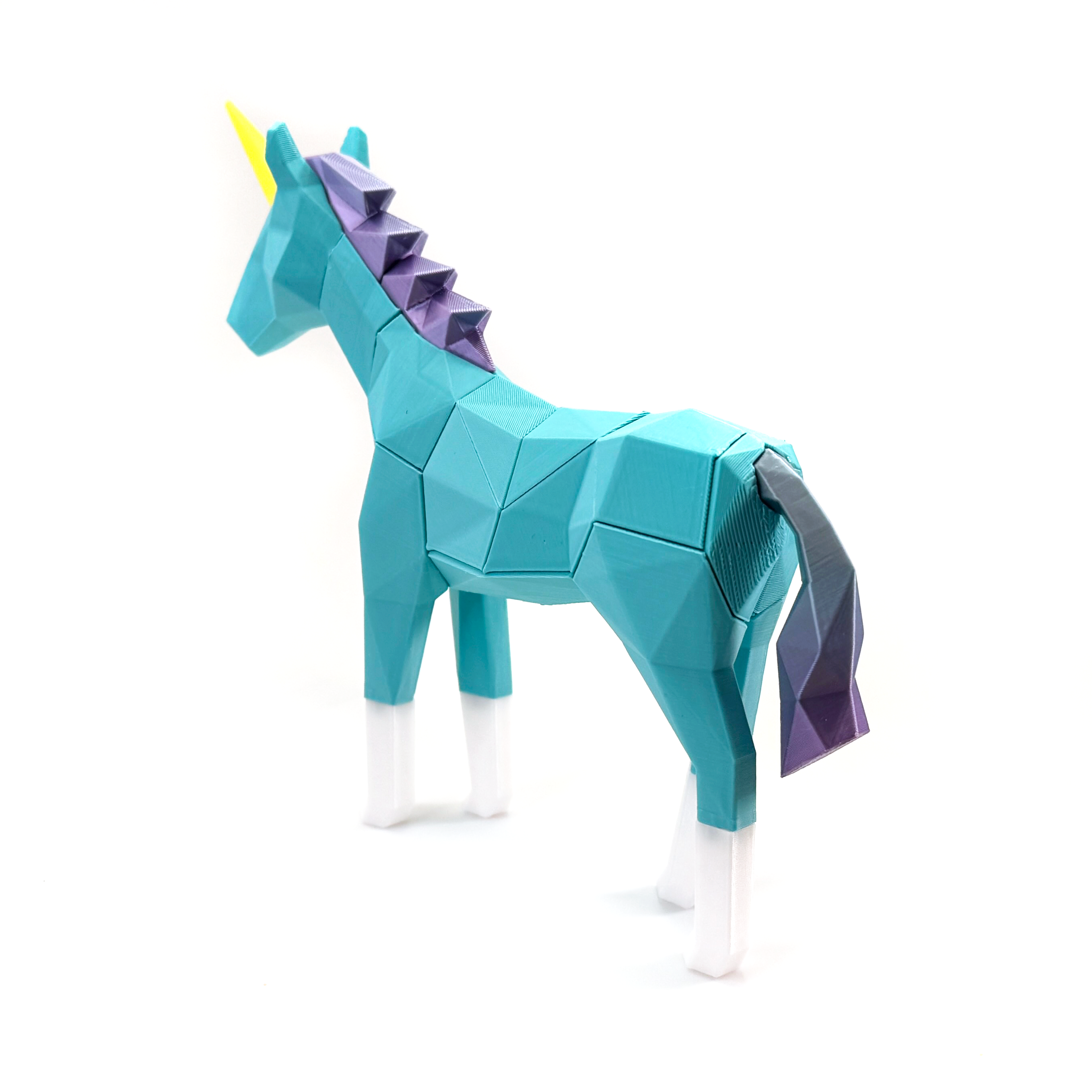 3D printed unicorn magnet puzzle fully assembled facing to the back left