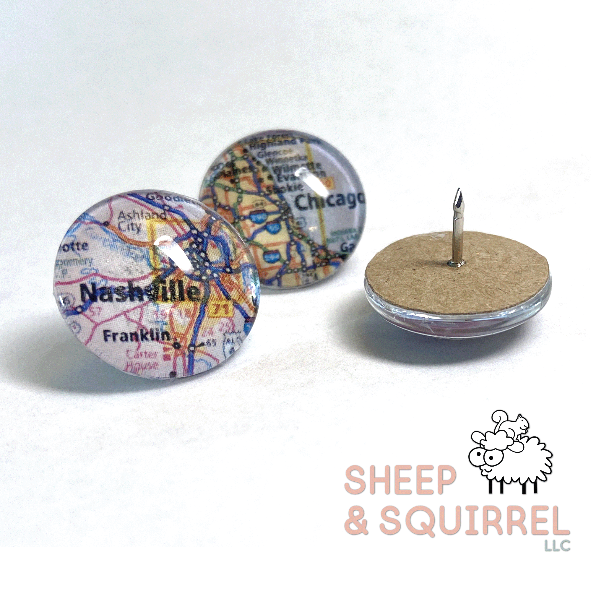 Custom Location Glass Dome Map Push Pin Tacks