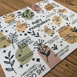 mouse pad featuring daily reminders that include various cuss words