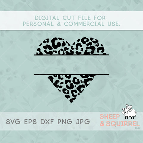 Split Leopard Print Heart, cut files