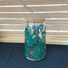Glass Can Cup with Monstera Leaves