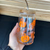 Glass Can Cup with Jack-o-Lanterns